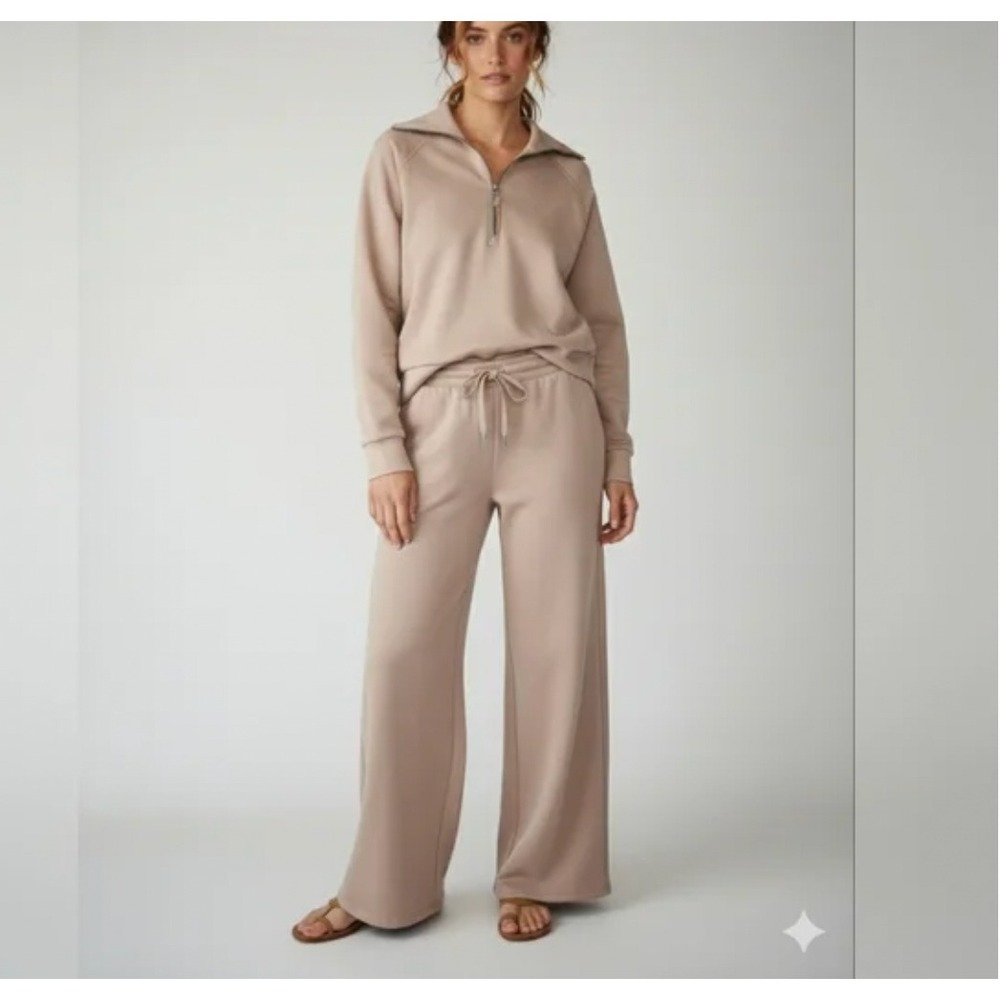 Spanx AirLuxe Wide Leg‎ Pants Toasted Almond Beige Tan Drawstring  Womens M